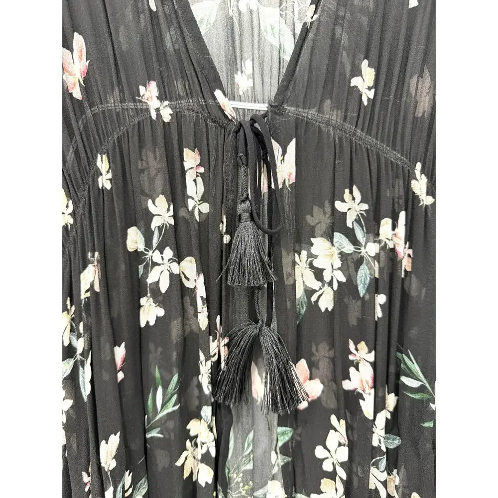 Agua Bendita floral kimono tunic beach cover-up, botanical floral pattern